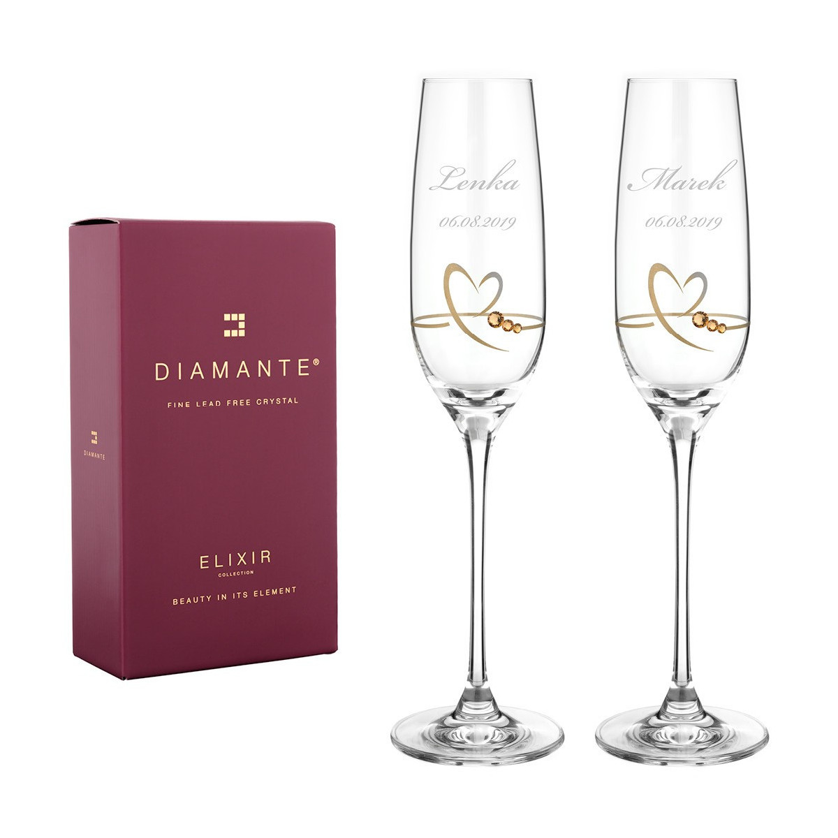 Srdce ze zlata - svatební sklenice na šampaňské