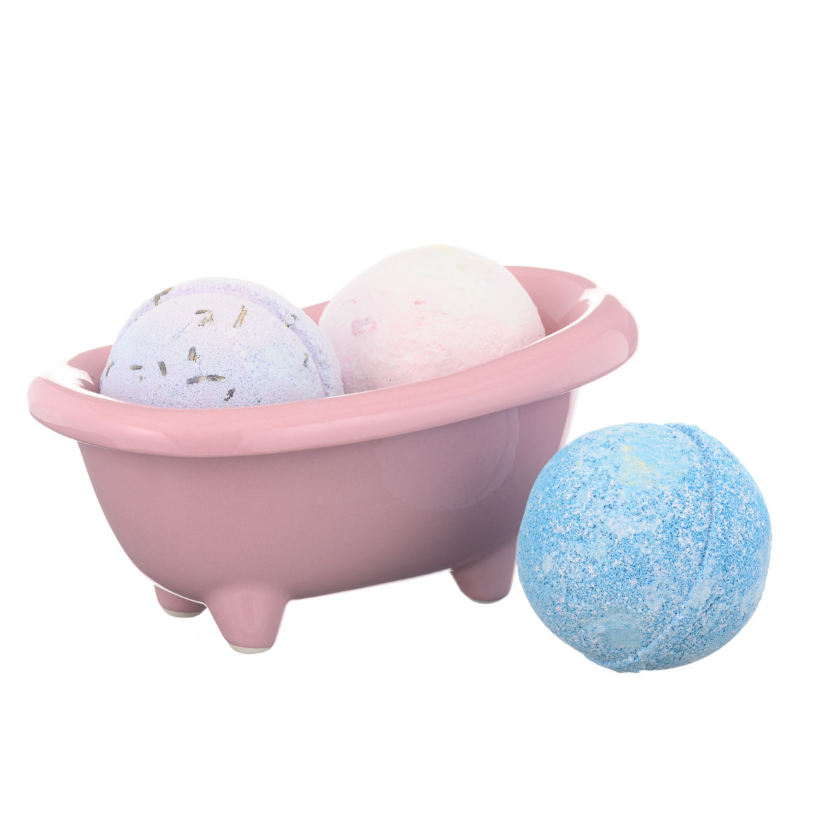 Dárkový set - Růžová keramická mini vanička a mix 3 šumivých bomb do koupele