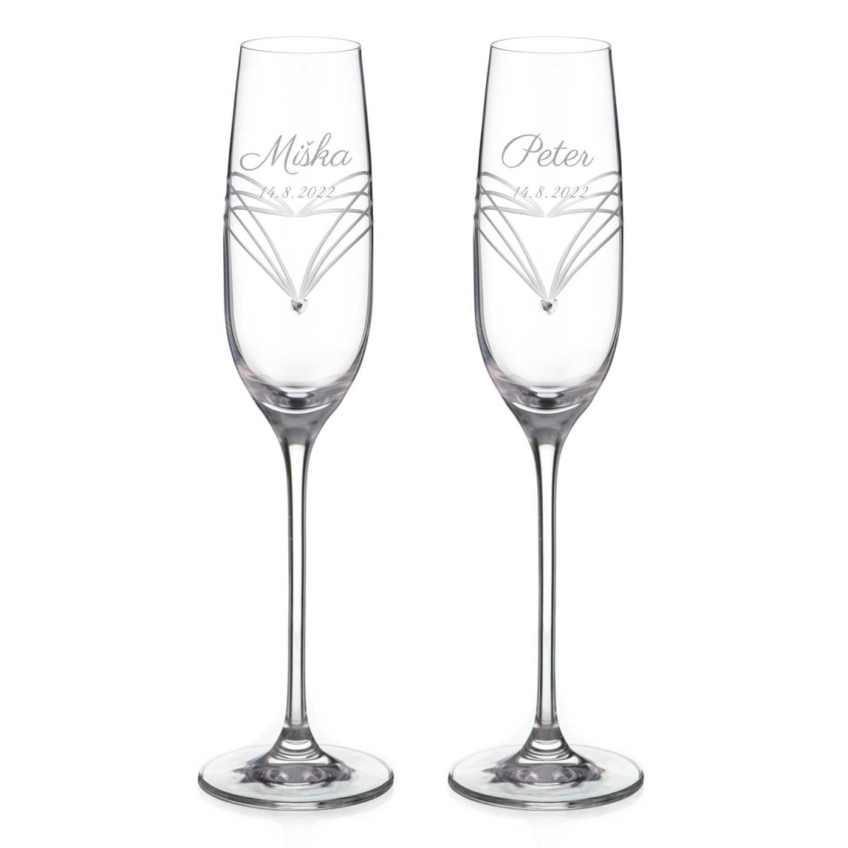 Simply Hearts s křišťálovými kamínky - svatební sklenice na šampaňské