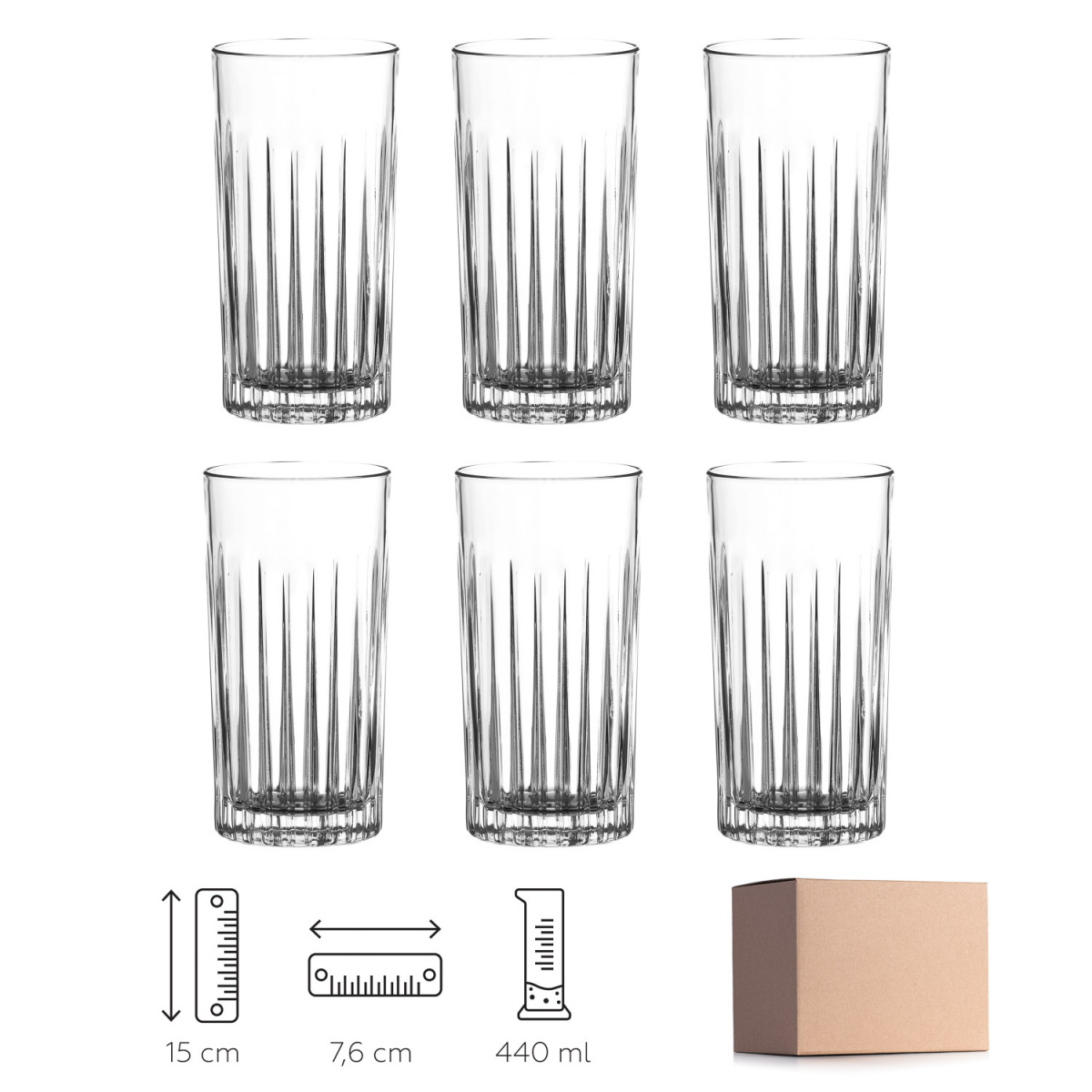 Vysoké sklenice o objemu 440 ml.